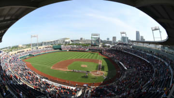 OMAHA, NE - JUNE 28: The Oregon State Beavers take on the Arkansas Razorbacks during the Division I Men's Baseball Championship held at TD Ameritrade Park on June 28, 2018 in Omaha, Nebraska. (Photo by Justin Tafoya/NCAA Photos via Getty Images)