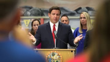 FORT LAUDERDALE, FLORIDA - OCTOBER 07: Florida Gov. Ron DeSantis announces that he wants to raise the minimum starting salary for teachers during a press conference held at Bayview Elementary School on October 07, 2019 in Fort Lauderdale, Florida. The Governor’s proposed 2020 budget recommendation will include a pay raise for more than 101,000 teachers in Florida by raising the minimum salary to $47,500. (Photo by Joe Raedle/Getty Images)