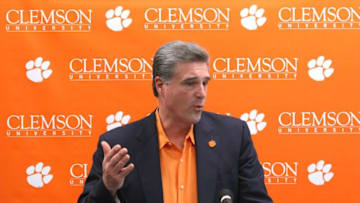 Dan Radakovich, Clemson University athletic director, speaks at a press conference, about the arrest of Micah Rogers of Pisgah Forest, North Carolina, in relation to the damage of Howard's Rock, in the Hendrix Student Center on campus in 2014.2014 Clemson Growth Leadership Dan Radakovich