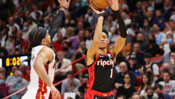 Anfernee Simons #1 of the Portland Trail Blazers in action against the Miami Heat(Photo by Michael Reaves/Getty Images)