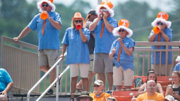 Lady Vols Locos cheer during a NCAA Tournament softball game between the Lady Vols and North Carolina, at Sherri Lee Parker Stadium in Knoxville, Sunday, May 19, 2019. North Carolina defeated Tennessee 1-0.The Lady Vols Locos cheer during a NCAA Tournament softball game between the Lady Vols and North Carolina, at Sherri Lee Parker Stadium in Knoxville, Sunday, May 19, 2019. North Carolina defeated Tennessee 1-0.Utncsoftball0519 0041