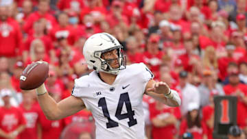 Sean Clifford #14 of the Penn State Nittany Lions looks to pass during a game against the Wisconsin Badgers at Camp Randall Stadium on September 04, 2021 in Madison, Wisconsin. (Photo by Stacy Revere/Getty Images)