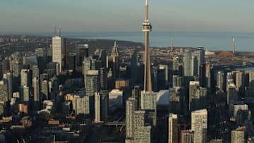 Toronto Maple Leafs - Toronto city skyline and downtown (Photo by Tom Szczerbowski/Getty Images) *** Local Caption ***