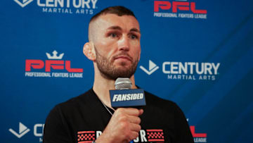 NEW YORK, NY – AUG 02: Professional Fighter’s League’s Stevie Ray is interviewed by the media ahead of his PFL bout at the New Yorker Hotel in New York City, NY on Tuesday, August 2, 2022. (Photo by Amy Kaplan/Icon Sportswire)