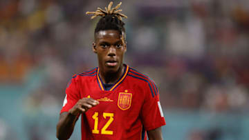 DOHA, QATAR - DECEMBER 01: Nico Williams of Spain during the FIFA World Cup Qatar 2022 Group E match between Japan and Spain at Khalifa International Stadium on December 01, 2022 in Doha, Qatar.. (Photo by Richard Sellers/Getty Images)