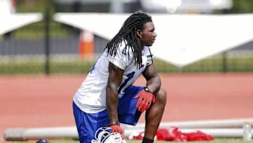 Jul 21, 2014; Pittsford, NY, USA; Buffalo Bills wide receiver Sammy Watkins (14) takes a knee in between possessions during training camp at St John Fisher College. Mandatory Credit: Kevin Hoffman-USA TODAY Sports
