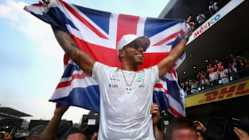 MEXICO CITY, MEXICO - OCTOBER 29: Lewis Hamilton of Great Britain and Mercedes GP celebrates after winning his fourth F1 World Drivers Championship after the Formula One Grand Prix of Mexico at Autodromo Hermanos Rodriguez on October 29, 2017 in Mexico City, Mexico. (Photo by Clive Mason/Getty Images)