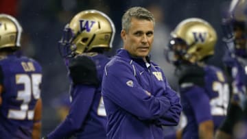 SEATTLE, WA - OCTOBER 17: Head coach Chris Petersen of the Washington Huskies looks on prior to the game against the Oregon Ducks on October 17, 2015 at Husky Stadium in Seattle, Washington. (Photo by Otto Greule Jr/Getty Images)