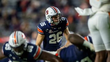 Auburn kicker Anders Carlson (26) kicks a field goal at Jordan-Hare Stadium in Auburn, Ala., on Saturday, Nov. 21, 2020. Auburn and Tennessee are tied 10-10 at halftime.