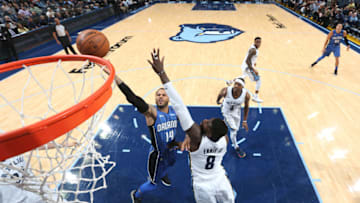 MEMPHIS, TN - NOVEMBER 1: D.J. Augustin #14 of the Orlando Magic goes to the basket against the Memphis Grizzlies on November 1, 2017 at FedExForum in Memphis, Tennessee. NOTE TO USER: User expressly acknowledges and agrees that, by downloading and or using this photograph, User is consenting to the terms and conditions of the Getty Images License Agreement. Mandatory Copyright Notice: Copyright 2017 NBAE (Photo by Joe Murphy/NBAE via Getty Images)