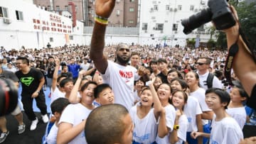 BEIJING, CHINA - SEPTEMBER 04: NBA star LeBron James of the Cleveland Cavaliers meets fans at a Nike store on September 4, 2017 in Beijing, China. (Photo by VCG/VCG via Getty Images)