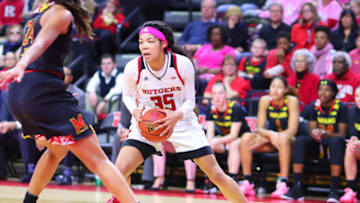 PISCATAWAY, NJ - FEBRUARY 10: Rutgers Scarlet Knights forward Stasha Carey (35) during the Womens College Basketball game between the Rutgers Scarlet Knights and the Maryland Terrapins on February 10, 2019 at the Louis Brown Athletic Center in Piscataway, NJ. (Photo by Rich Graessle/Icon Sportswire via Getty Images)