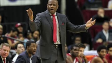 Jan 2, 2016; College Station, TX, USA; Arkansas Razorbacks head coach Mike Anderson reacts after a play during the first half against the Texas A&M Aggies at Reed Arena. Mandatory Credit: Troy Taormina-USA TODAY Sports