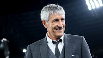 NAPLES, ITALY - FEBRUARY 25: Quique Setien head coach of FC Barcelona looks on ,during the UEFA Champions League round of 16 first leg match between SSC Napoli and FC Barcelona at Stadio San Paolo on February 25, 2020 in Naples, Italy. (Photo by MB Media/Getty Images)