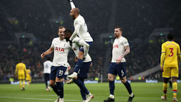 LONDON, ENGLAND - DECEMBER 26: Lucas Moura of Tottenham Hotspur celebrates with teammates after scoring their team's second goal during the Premier League match between Tottenham Hotspur and Crystal Palace at Tottenham Hotspur Stadium on December 26, 2021 in London, England. (Photo by Steve Bardens/Getty Images)
