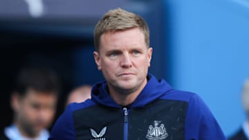 MANCHESTER, ENGLAND - MAY 08: Eddie Howe, manager of Newcastle United, looks on prior to the Premier League match between Manchester City and Newcastle United at Etihad Stadium on May 08, 2022 in Manchester, England. (Photo by James Gill - Danehouse/Getty Images)