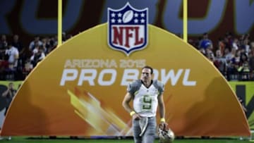 Jan 25, 2015; Phoenix, AZ, USA; Team Carter quarterback Drew Brees of the New Orleans Saints (9) before the 2015 Pro Bowl at University of Phoenix Stadium. Mandatory Credit: Kyle Terada-USA TODAY Sports