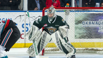 KELOWNA, BC - FEBRUARY 28: Dustin Wolf (Photo by Marissa Baecker/Shoot the Breeze)