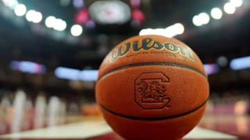 A basketball with the South Carolina Gamecocks logo. (Photo by Jacob Kupferman/Getty Images)