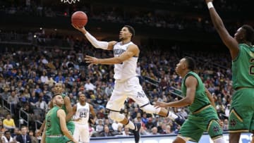 Dec 10, 2016; Newark, NJ, USA; Villanova Wildcats guard Josh Hart (3) lays the ball up against the Notre Dame Fighting Irish during the second half of the fist game at Prudential Center. Villanova won, 74-66. Mandatory Credit: Vincent Carchietta-USA TODAY Sports