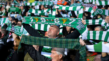 GLASGOW, SCOTLAND - SEPTEMBER 28: Celtic fans show their support during the UEFA Champions League match between Celtic FC and Manchester City FC at Celtic Park on September 28, 2016 in Glasgow, Scotland. (Photo by Mark Runnacles/Getty Images) *** Local Caption ***