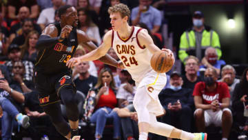 Lauri Markkanen #24 of the Cleveland Cavaliers drives to the basket against Bam Adebayo #13 of the Miami Heat(Photo by Michael Reaves/Getty Images)