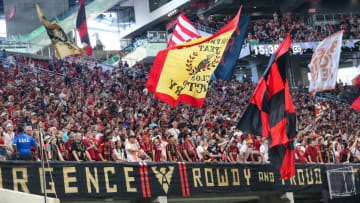 ATLANTA, GA - MAY 29: The Atlanta United supporters section is seen during the second half of the game between Atlanta United and Minnesota United FC at Mercedes-Benz Stadium on May 29, 2019 in Atlanta, Georgia. (Photo by Carmen Mandato/Getty Images)