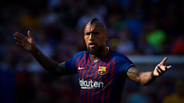 BARCELONA, SPAIN - SEPTEMBER 29: Arturo Vidal of Barcelona reacts during the La Liga match between FC Barcelona and Athletic Club at Camp Nou on September 29, 2018 in Barcelona, Spain. (Photo by Quality Sport Images/Getty Images)