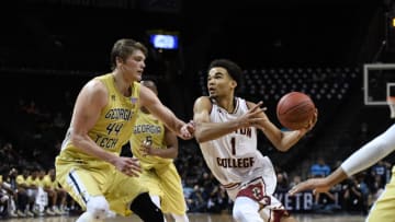 BROOKLYN, NY - MARCH 06: Boston College Eagles guard Jerome Robinson (1) drives to the basket during the ACC men's tournament game between the Boston College Eagles and the Georgia Tech Yellow Jackets on March 6, 2018 at the Barclay's Center in Brooklyn, NY. (Photo by William Howard/Icon Sportswire via Getty Images)