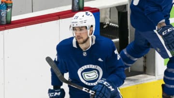 VANCOUVER, BC - JANUARY 4: Ashton Sautner #29 of the Vancouver Canucks takes to the ice on the first day of the Vancouver Canucks NHL Training Camp on January, 4, 2021 at Rogers Arena in Vancouver, British Columbia, Canada. (Photo by Rich Lam/Getty Images)