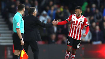 SOUTHAMPTON, ENGLAND - DECEMBER 11: Sofiane Boufal of Southampton celebrates scoriong his sides first goal with Claude Puel, Manager of Southampton during the Premier League match between Southampton and Middlesbrough at St Mary's Stadium on December 11, 2016 in Southampton, England. (Photo by Bryn Lennon/Getty Images)