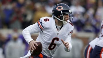 Dec 28, 2014; Minneapolis, MN, USA; Chicago Bears Jay Cutler (6) looks to pass against the Minnesota Vikings in the second quarter at TCF Bank Stadium. Mandatory Credit: Bruce Kluckhohn-USA TODAY Sports