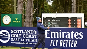 NORTH BERWICK, SCOTLAND - OCTOBER 01: Lee Westwood of England tees off on the 17th hole during the first round of the Aberdeen Standard Investments Scottish Open at The Renaissance Club on October 01, 2020 in North Berwick, Scotland. (Photo by Ross Kinnaird/Getty Images)