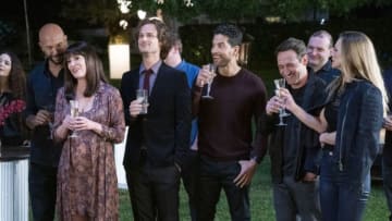 "And in the End" -- Following an explosive face-to-face encounter with Everett Lynch, a.k.a. "The Chameleon," Dr. Reid suffers from a brain injury and, while experiencing hallucinations, is visited by ghosts from his past. Also, the BAU makes a shocking discovery about Lynch that affects Rossi personally, and the entire BAU team comes together to celebrate Rossi's retirement, on the series finale of CRIMINAL MINDS, Wednesday, Feb. 19 (10:00-11:00 PM, ET/PT) on the CBS Television Network. Written by executive producer Erica Messer and series star Kirsten Vangsness. Pictured (L-R): Stephen Bishop as Andrew Mendoza, Paget Brewster as Emily Prentiss, Matthew Gray Gubler as Dr. Spencer Reid, Adam Rodriguez as Luke Alvez, Josh Stewart as Will Lamontagne, Jr., and A.J. Cook as Jennifer "JJ" Jareau Photo: Cliff Lipson/CBS ©2019 CBS Broadcasting, Inc. All Rights Reserved