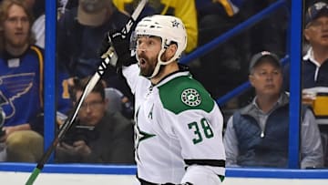 May 9, 2016; St. Louis, MO, USA; Dallas Stars center Vernon Fiddler (38) celebrates after scoring a goal against the St. Louis Blues during there first period in game six of the second round of the 2016 Stanley Cup Playoffs at Scottrade Center. Mandatory Credit: Jasen Vinlove-USA TODAY Sports