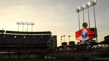 LOS ANGELES, CALIFORNIA - APRIL 15: Scoreboard tribute to Jackie Robinson on Major League Baseball's Jackie Robinson Day before the game between the Colorado Rockies and the Los Angeles Dodgers at Dodger Stadium on April 15, 2021 in Los Angeles, California. All players are wearing the number 42 in honor of Jackie Robinson Day. (Photo by Harry How/Getty Images)