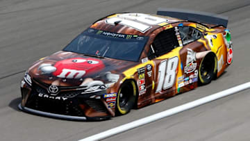 LAS VEGAS, NV - MARCH 01: Kyle Busch, driver of the #18 M&M's Chocolate Bar Toyota, during practice for the Monster Energy NASCAR Cup Series Pennzoil 400 at Las Vegas Motor Speedway on March 1, 2019 in Las Vegas, Nevada. (Photo by Jonathan Ferrey/Getty Images)