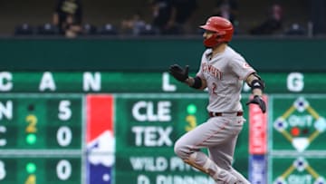 Oct 3, 2021; Pittsburgh, Pennsylvania, USA; Cincinnati Reds right fielder Nick Castellanos (2) runs to second base after hitting an RBI double against the Pittsburgh Pirates during the third inning at PNC Park. Mandatory Credit: Charles LeClaire-USA TODAY Sports