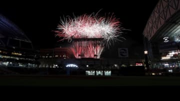 HOUSTON, TX - MAY 18: A general view of the fireworks show after the game between the Houston Astros and the Cleveland Indians at Minute Maid Park on May 18, 2018 in Houston, Texas. (Photo by Tim Warner/Getty Images)