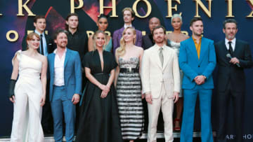 HOLLYWOOD, CALIFORNIA - JUNE 04: (Back L-R) Tye Sheridan, Alexandra Shipp, Kodi-Smit McPhee, Andrew Stehlin, Kota Eberhardt (Front L-R) Jessica Chastain, James McAvoy, Jennifer Lawrence, Sophie Turner, Michael Fassbender, Nicholas Hoult and Simon Kinberg attend the premiere of 20th Century Fox's "Dark Phoenix" at TCL Chinese Theatre on June 04, 2019 in Hollywood, California. (Photo by Rich Fury/Getty Images)