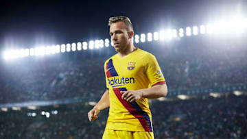 SEVILLE, SPAIN - FEBRUARY 09: Arthur Melo of FC Barcelona looks on during the Liga match between Real Betis Balompie and FC Barcelona at Estadio Benito Villamarin on February 09, 2020 in Seville, Spain. (Photo by Fran Santiago/Quality Sport Images/Getty Images)