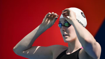 Missy Franklin prepares for heat 7 of the Women's 100 LC Meter Freestyle prelims during the 2018 USA Swimming Phillips 66 National Championships swim meet at William Woollet, Jr. Aqua Center. Mandatory Credit: Kelvin Kuo-USA TODAY Sports