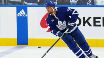 Oct 11, 2023; Toronto, Ontario, CAN; Toronto Maple Leafs right wing Ryan Reaves (75) skates during the warmup before a game against the Montreal Canadiens at Scotiabank Arena. Mandatory Credit: Nick Turchiaro-USA TODAY Sports