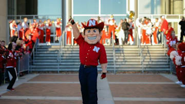 Oct 24, 2015; Lincoln, NE, USA; Nebraska Cornhuskers mascot Herbie Husker entertains before the game against the Northwestern Wildcats at Memorial Stadium. Mandatory Credit: Steven Branscombe-USA TODAY Sports