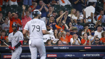 Oct 8, 2021; Houston, Texas, USA; Chicago White Sox designated hitter Jose Abreu (79) walks off the field after he strikes out against the Houston Astros during the game in game two of the 2021 ALDS at Minute Maid Park. Mandatory Credit: Troy Taormina-USA TODAY Sports