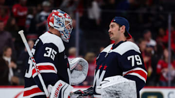 Darcy Kuemper, Charlie Lindgren, Washington Capitals (Photo by Scott Taetsch/Getty Images)