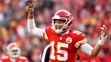 KANSAS CITY, MISSOURI - NOVEMBER 11: Patrick Mahomes #15 of the Kansas City Chiefs celebrates during the game against the Arizona Cardinals at Arrowhead Stadium on November 11, 2018 in Kansas City, Missouri. (Photo by Jamie Squire/Getty Images)