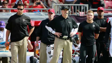Dec 6, 2015; Tampa, FL, USA; Atlanta Falcons head coach Dan Quinn during the first quarter at Raymond James Stadium. Mandatory Credit: Kim Klement-USA TODAY Sports