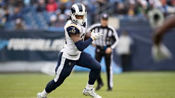 NASHVILLE, TN - DECEMBER 24: Todd Gurley II #30 of the Los Angeles Rams runs the ball during a game against the Tennessee Titans at Nissan Stadium on December 24, 2017 in Nashville, Tennessee. The Rams defeated the Titans 27-23. (Photo by Wesley Hitt/Getty Images)