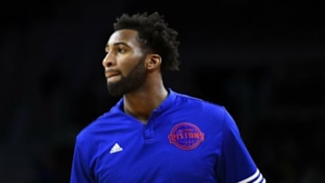 Oct 28, 2015; Auburn Hills, MI, USA; Detroit Pistons center Andre Drummond (0) before the game against the Utah Jazz at The Palace of Auburn Hills. Mandatory Credit: Tim Fuller-USA TODAY Sports